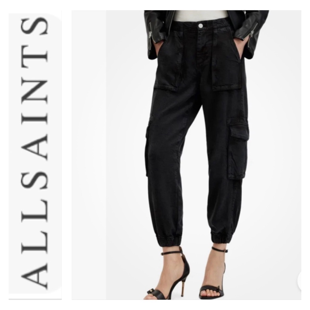 AllSaints FRIEDA DENIM TROUSER Twill Cargo Joggers Black Women's 8 x 27 Stretch